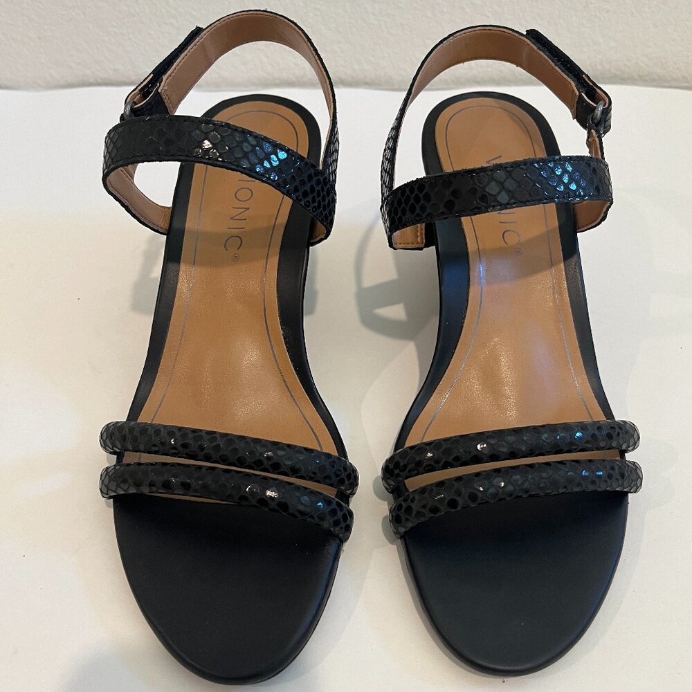 Vionic Women's Black Pyrite Emmy Backstrap Wedge